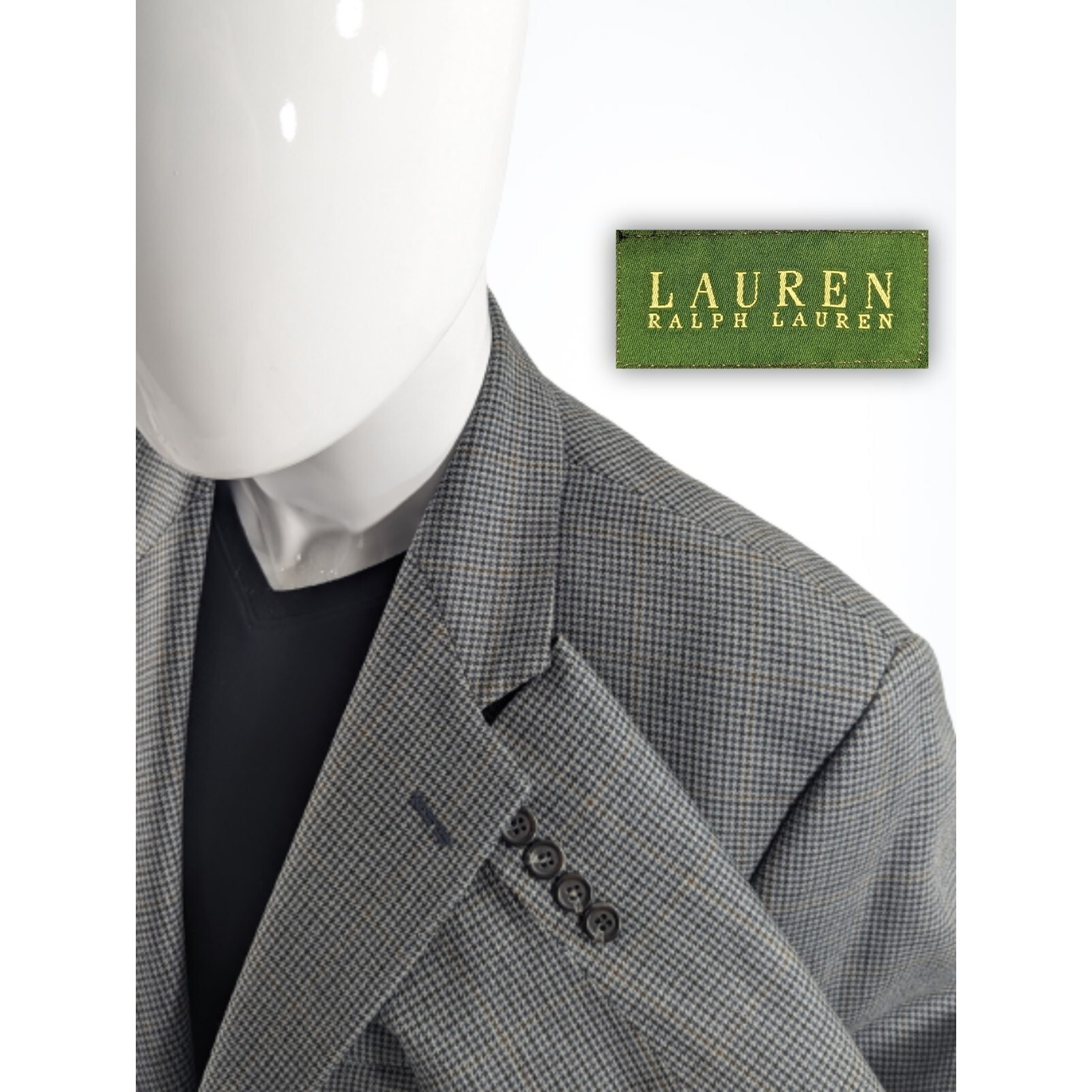 Ralph Lauren Blazer Sports Coat Silk Wool Gray Houndstooth Suit Jacket 42s 46"